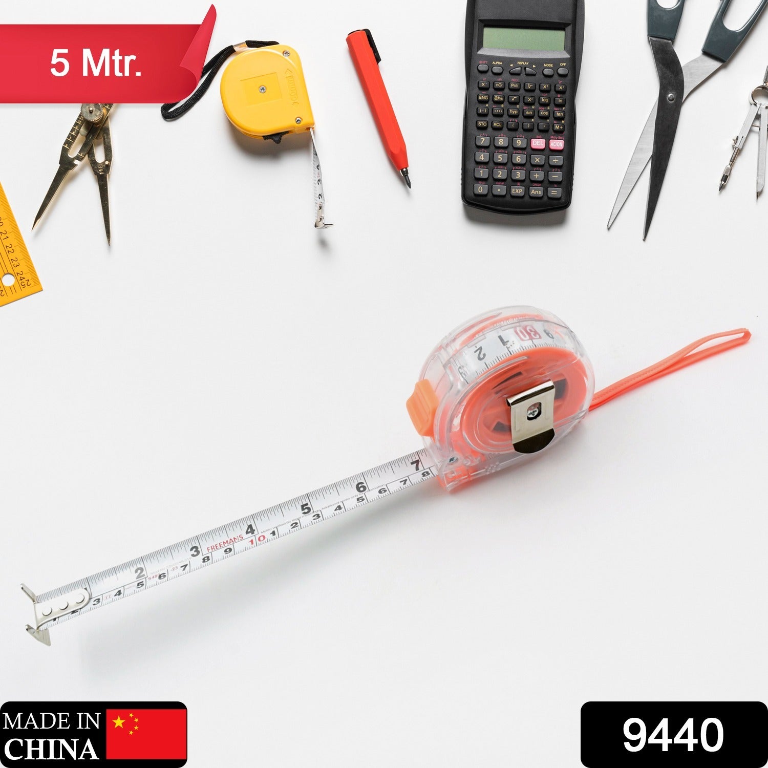 9440 5 Meter Measuring Tape with Press Release Locking System, Measuring Tape with Transparent Gripper for Engineering/Hight/Decoration Measurement 9440 5 Meter Measuring Tape with Press Release Locking System, Measuring Tape with Transparent Gripper for Engineering/Hight/Decoration Measurement
